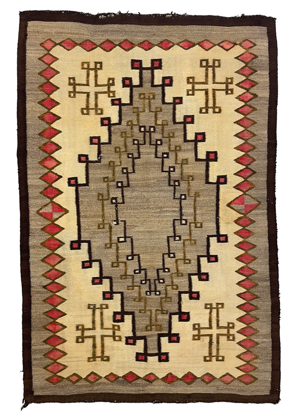 4'5x5'11" Navajo Crystal "Spider Women Cross" Hand Knotted