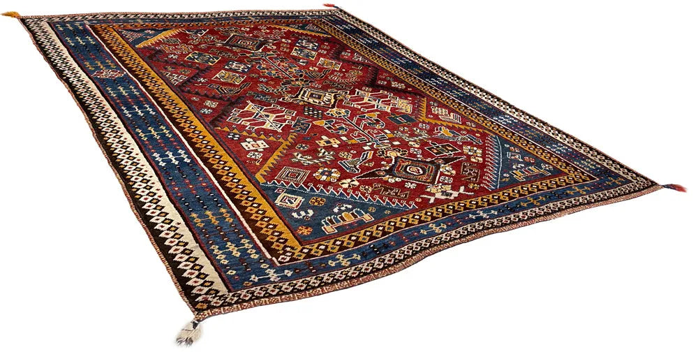 4'5"x6'7" Qashqai "Kashkuli" Hand Knotted