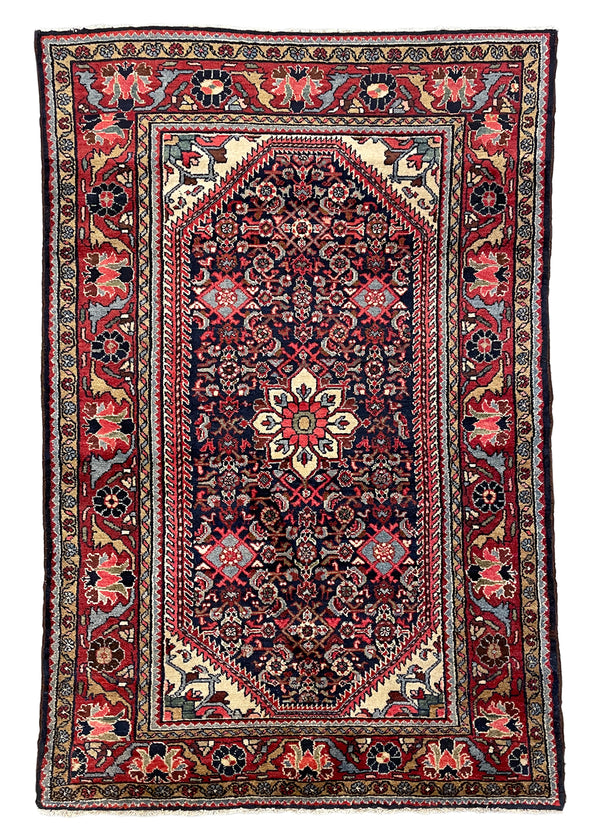 4'5"x6'8" Hamadan Hand Knotted