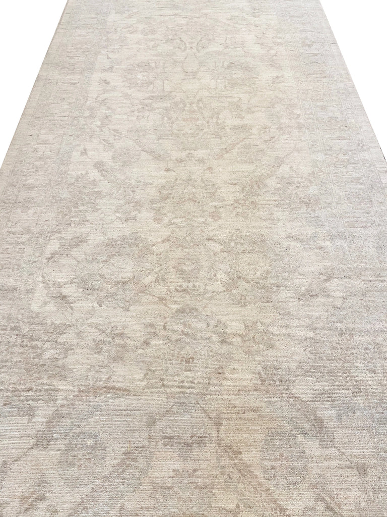 4'x12'9" White Wash Peshawar Hand Knotted
