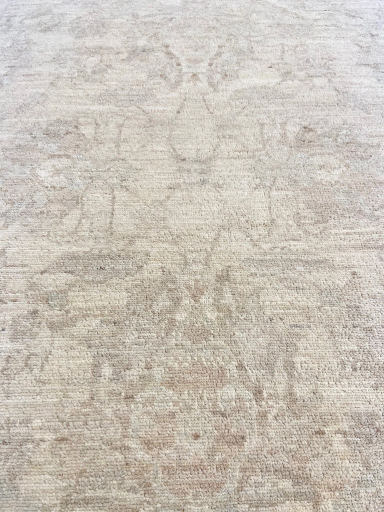 4'x12'9" White Wash Peshawar Hand Knotted