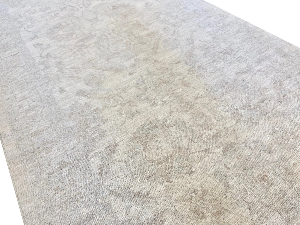 4'x12'9" White Wash Peshawar Hand Knotted