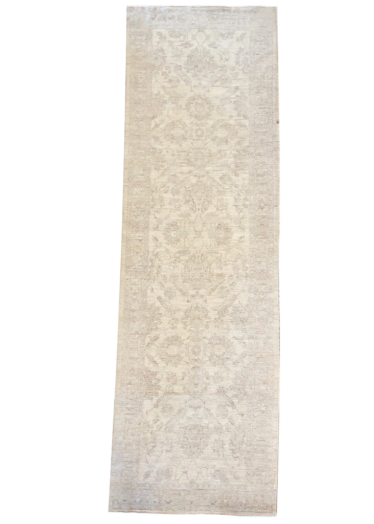 4'x12'9" White Wash Peshawar Hand Knotted