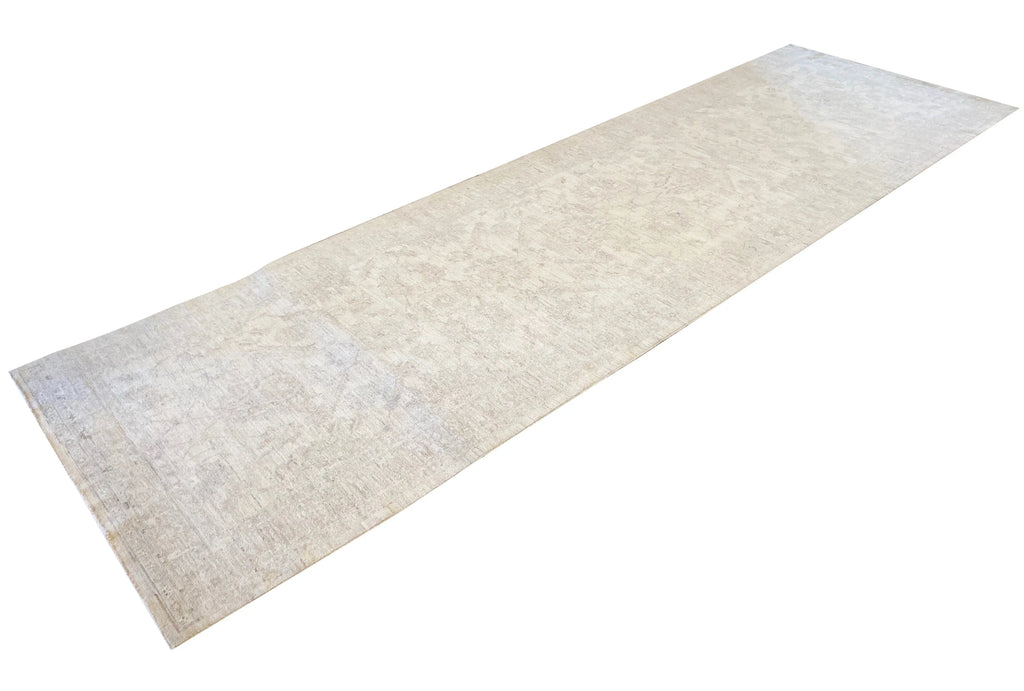 4'x12'9" White Wash Peshawar Hand Knotted