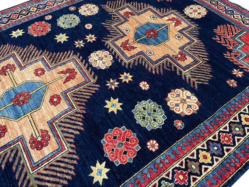 5'1"x6'11" Afghan-Kazak Hand Knotted