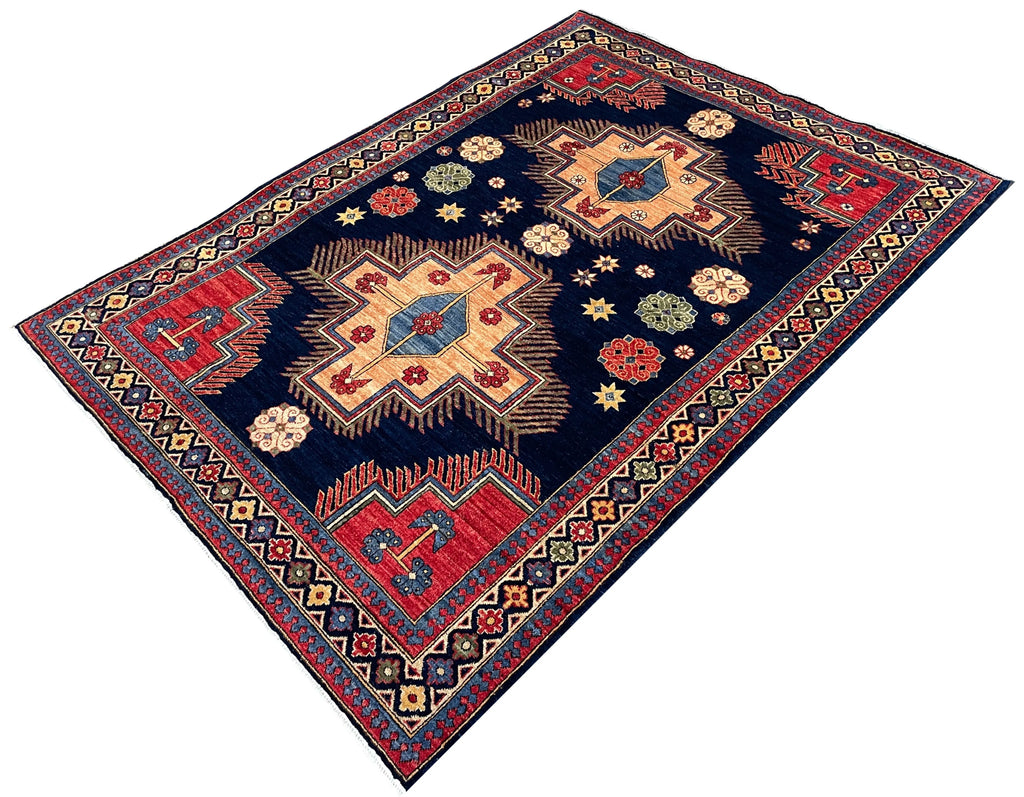 5'1"x6'11" Afghan-Kazak Hand Knotted