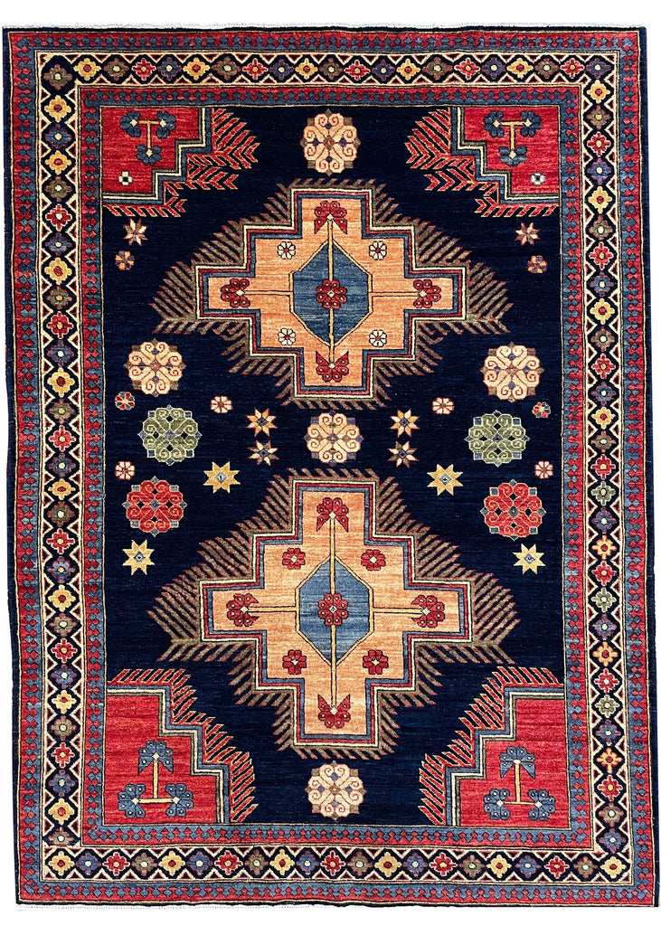 5'1"x6'11" Afghan-Kazak Hand Knotted