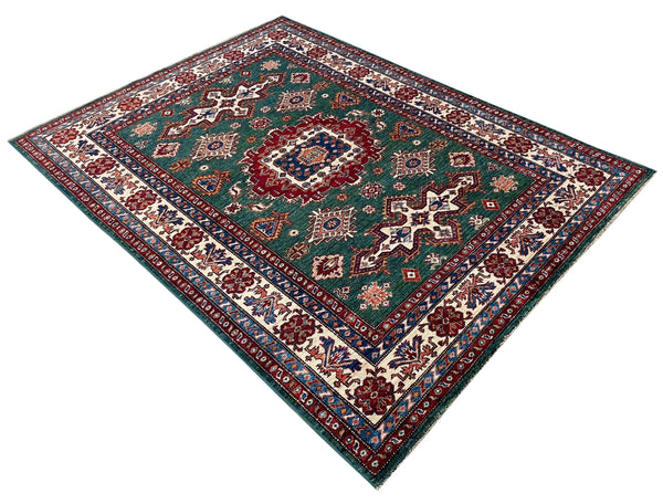 5'x6'6" Afghan-Kazak Hand Knotted