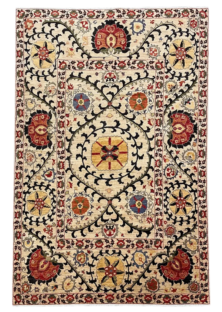 6'1"x9'3" Suzani Hand Knotted