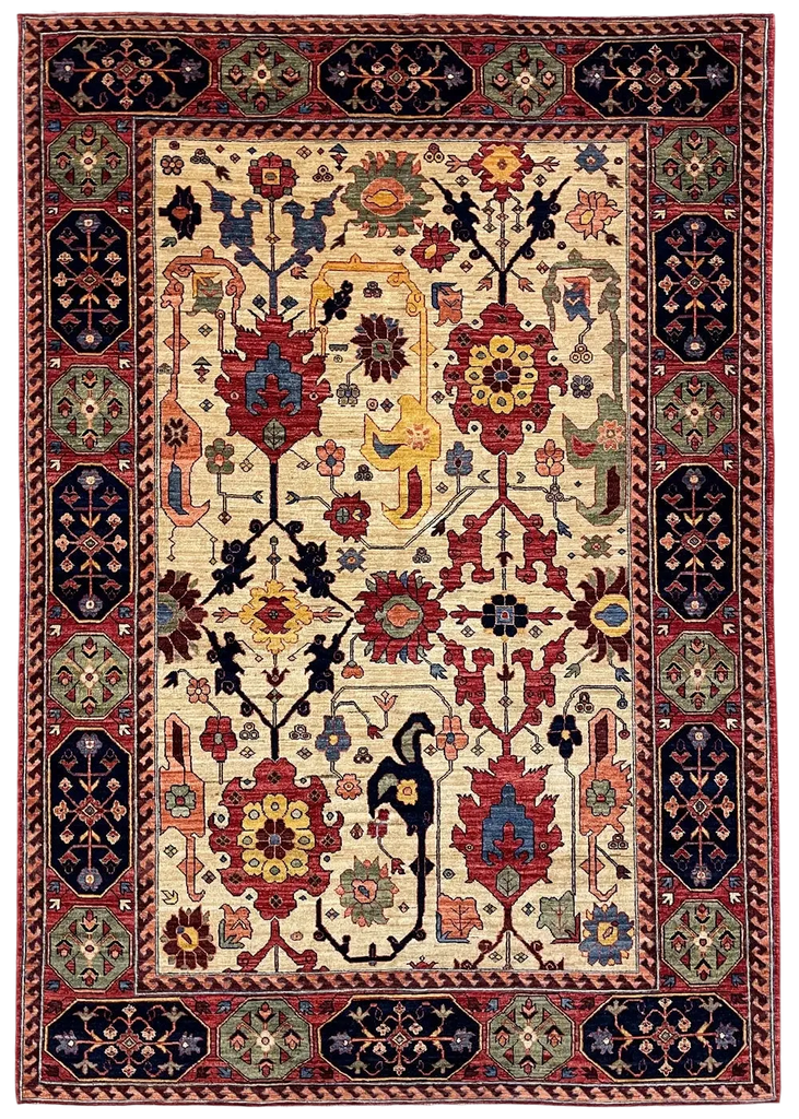 6'3"x9'2" Sauj Boulag Hand Knotted