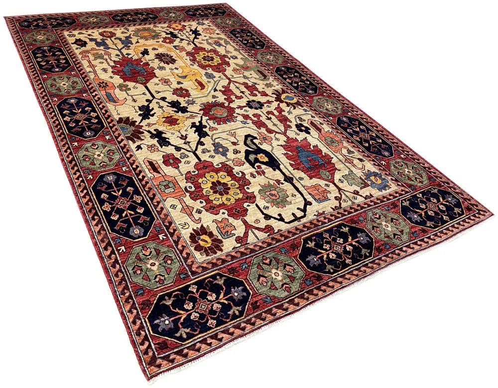 6'3"x9'2" Sauj Boulag Hand Knotted
