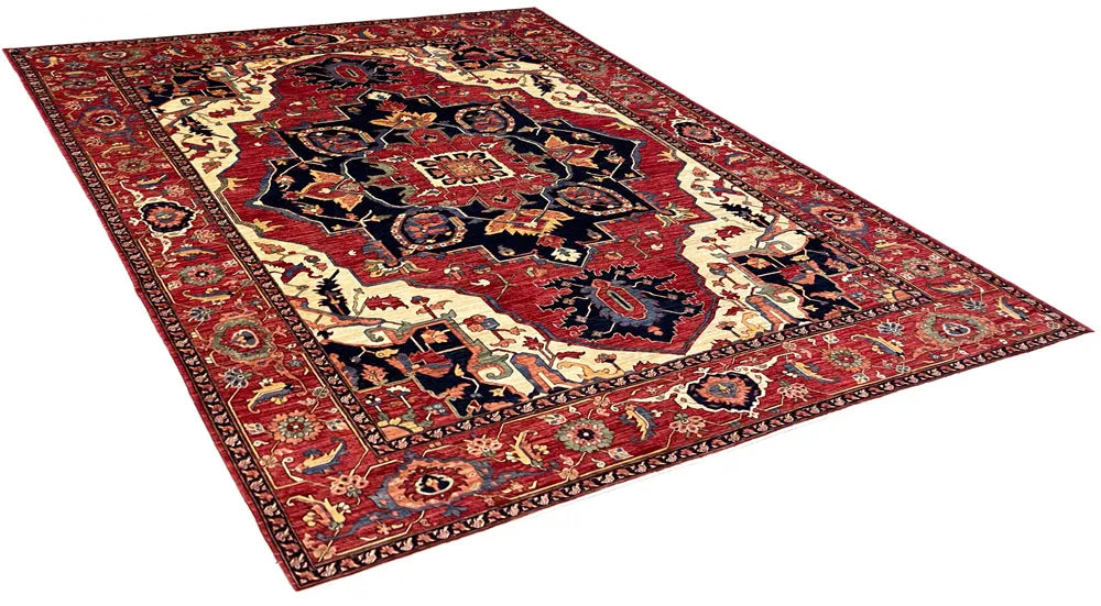 9'1"x11'11" Medallion Heriz Hand Knotted