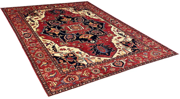 9'1"x11'11" Medallion Heriz Hand Knotted