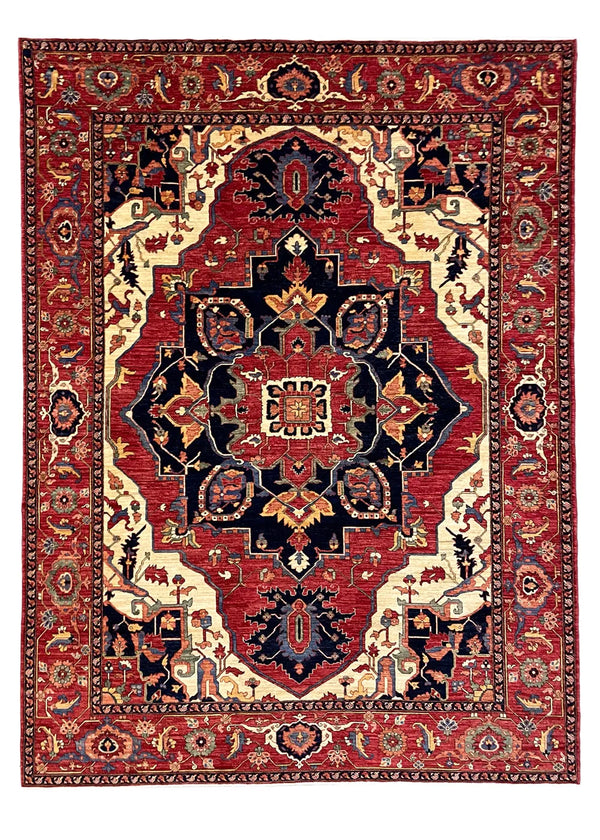 9'1"x11'11" Medallion Heriz Hand Knotted