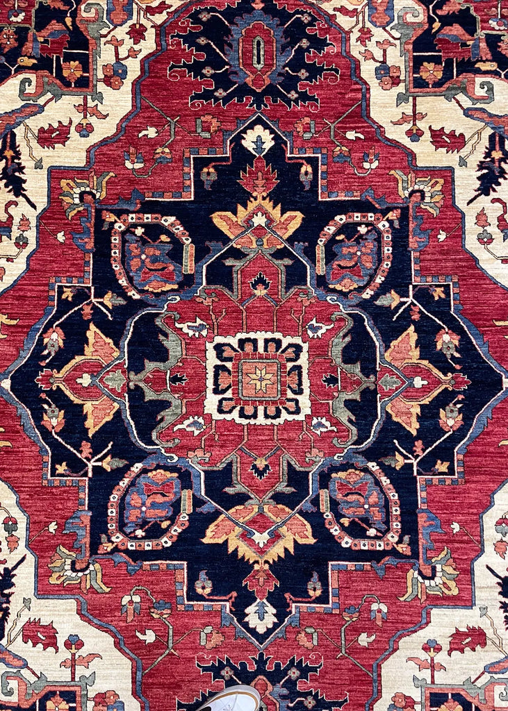 9'1"x11'11" Medallion Heriz Hand Knotted