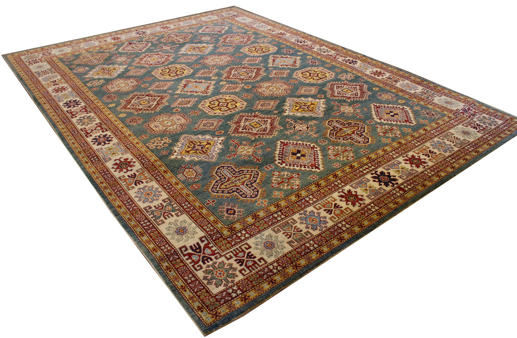 9'4"x12'7" Noor Kazak Hand Knotted