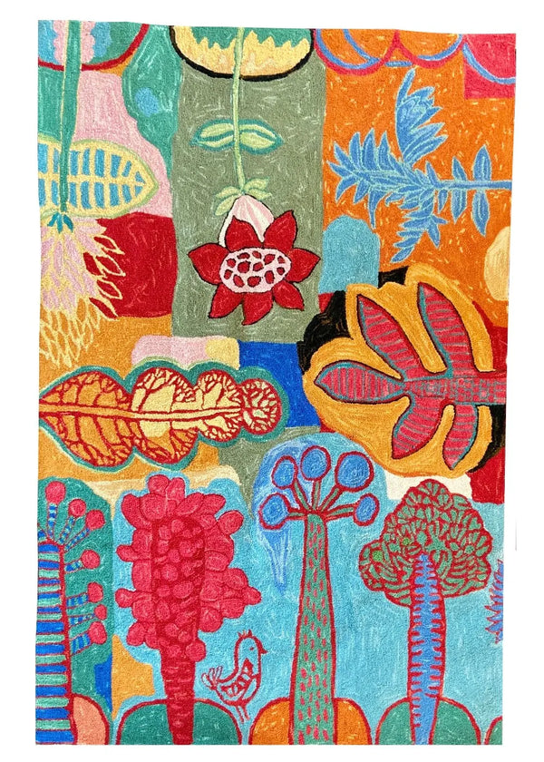 Bloomer Bluebird hand hooked