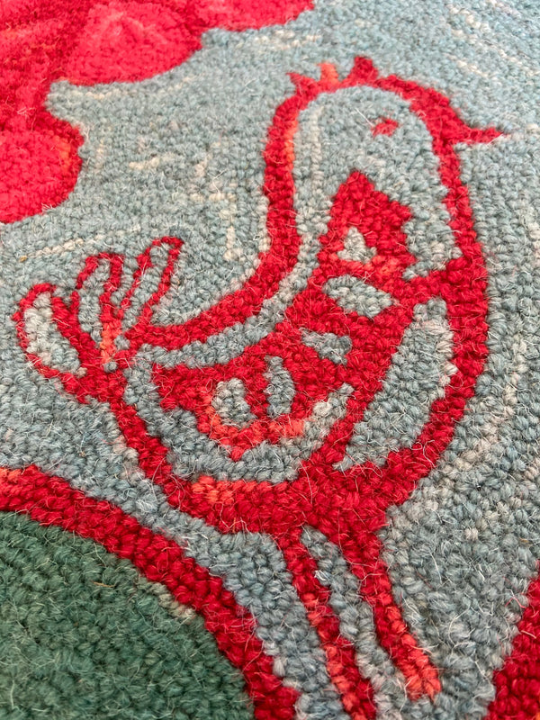 Bloomer Bluebird hand hooked