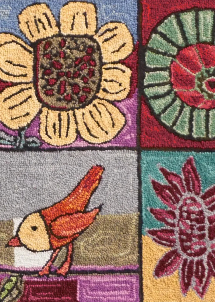Bloomer and Birds hand hooked