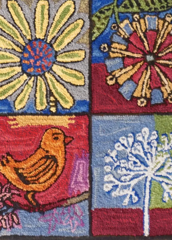 Bloomer and Birds hand hooked