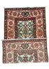 Two vintage Persian-style area rugs with intricate floral and medallion patterns, displayed flat against a gray concrete floor.