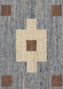 A close-up of a woven rug or textile with a geometric Swedish-style pattern. The design features a large cream-colored central diamond shape with a smaller brown square in the middle, surrounded by a textured blue-gray field with four matching brown corner squares.